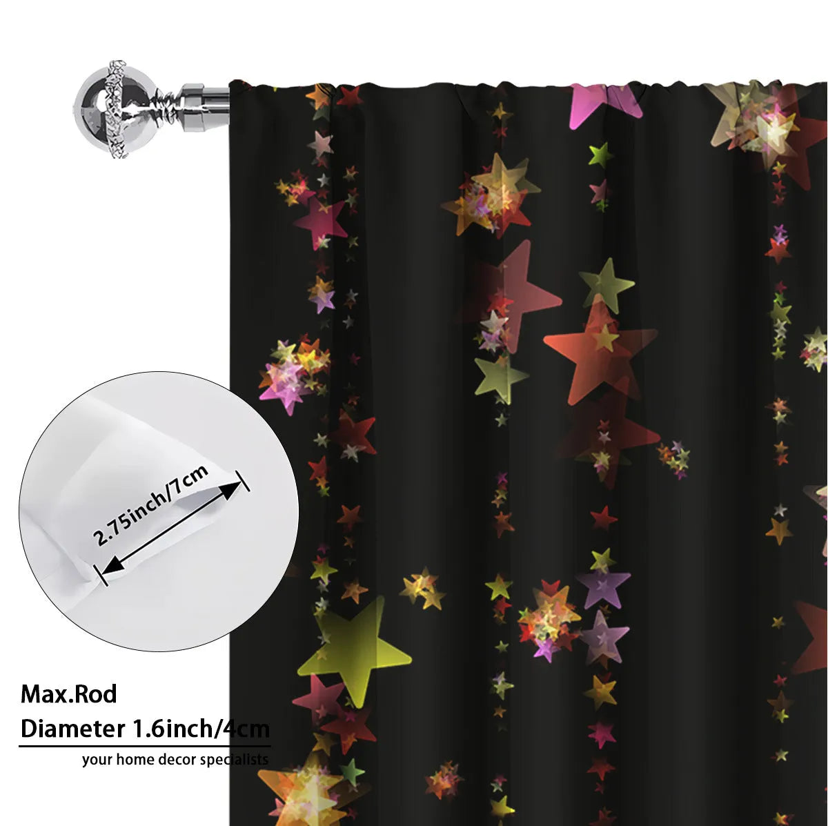 3D printed Christmas curtains with festive designs on polyester fabric, showing European-style patterns