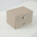 Hard PU leather jewellery storage box in beige, black, pink, or rose gold, dimensions 22.5cm by 15.5cm by 14cm