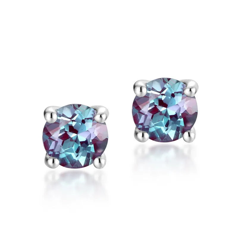 925 silver geometric stud earrings with cultivated Alexandrite stone and round elements