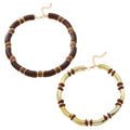 Women's wooden necklace and bracelet jewellery set with alloy chain and round pendant