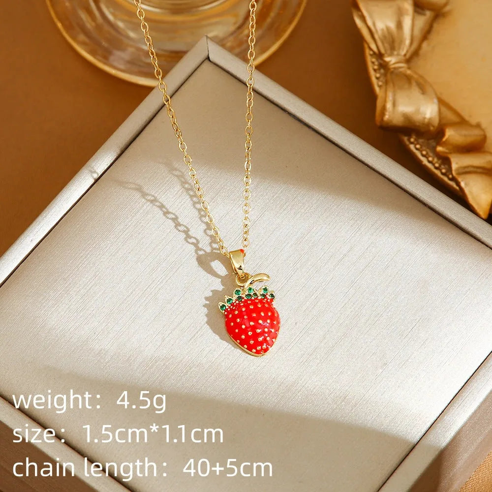 Women's titanium steel necklace with indie cherry pendant on O-ring chain