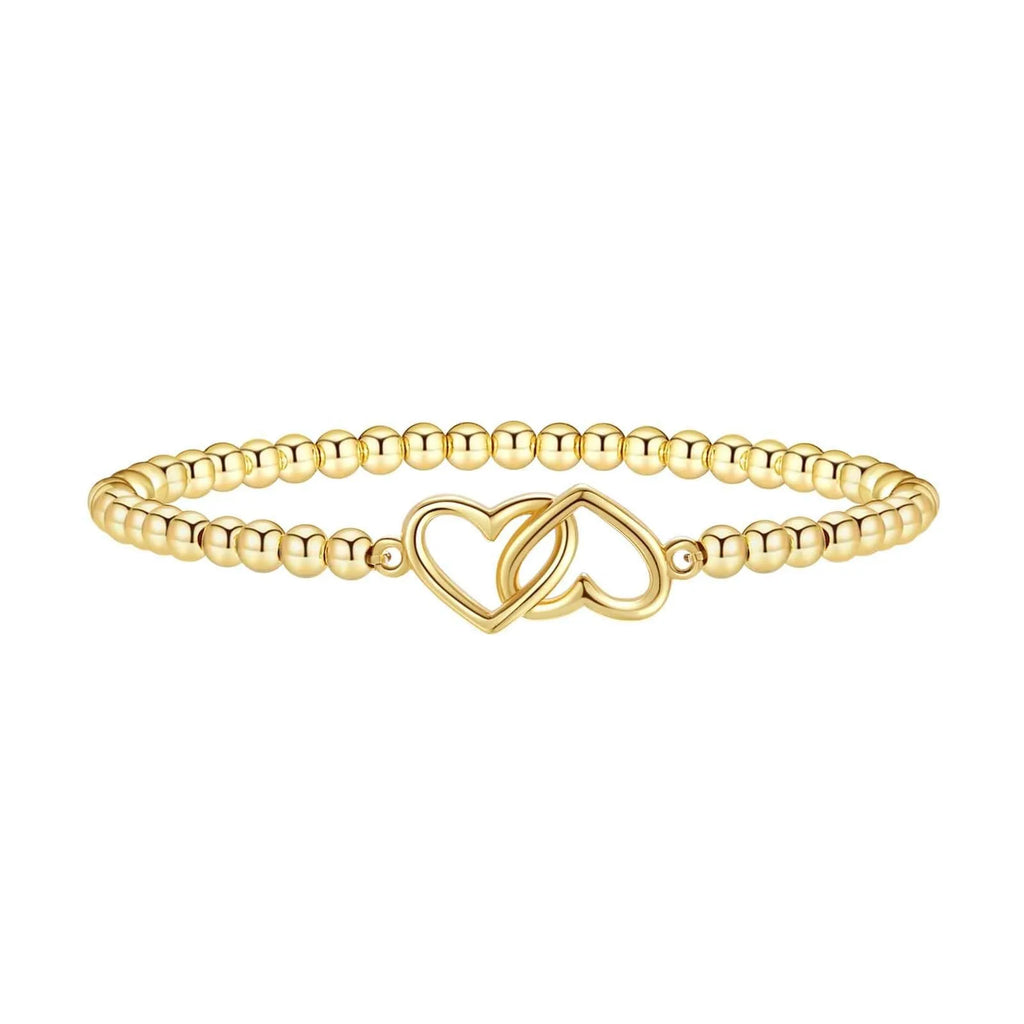 Women's adjustable stainless steel beaded bracelet in a simple geometric shape on a wrist.