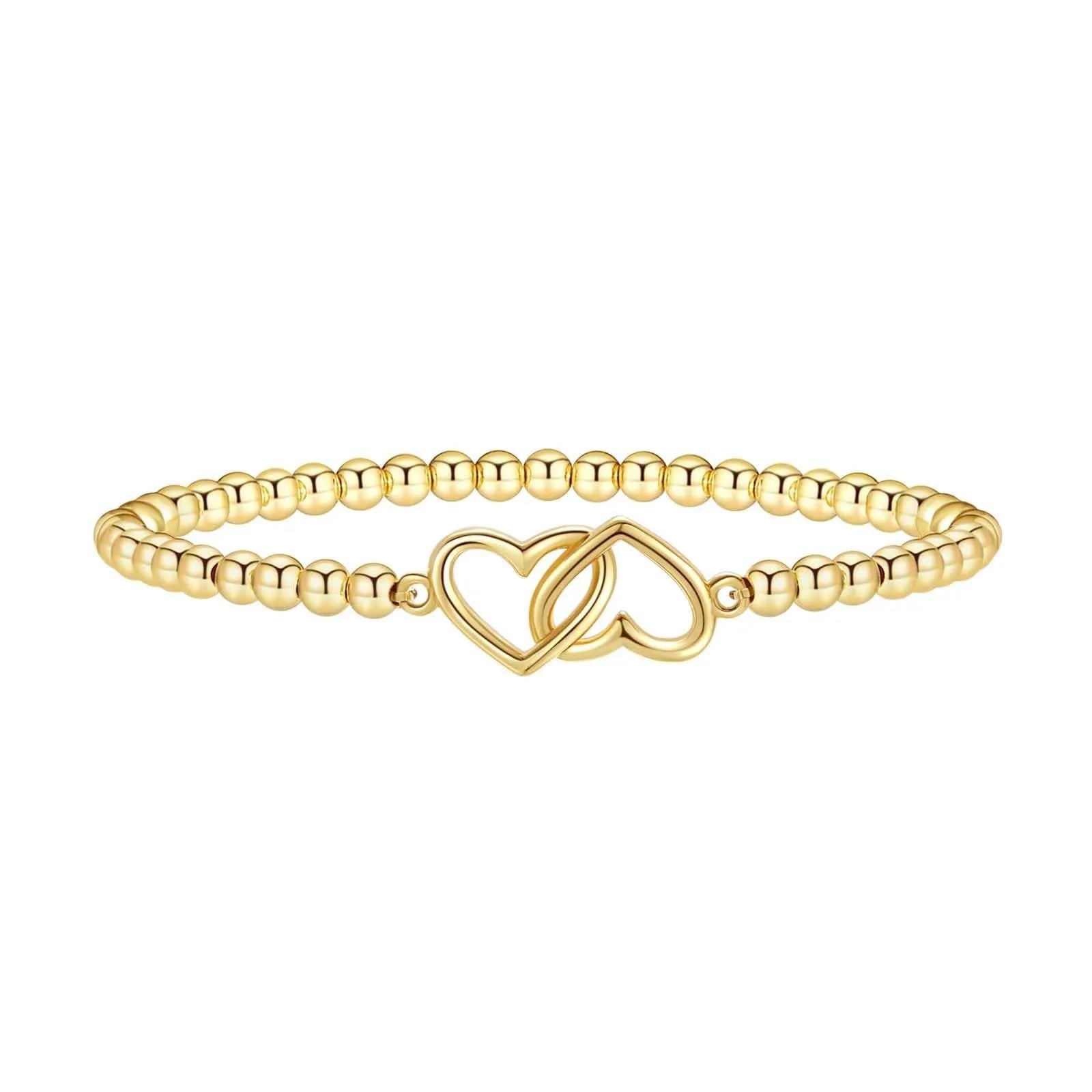 Women's adjustable stainless steel beaded bracelet in a simple geometric shape on a wrist.