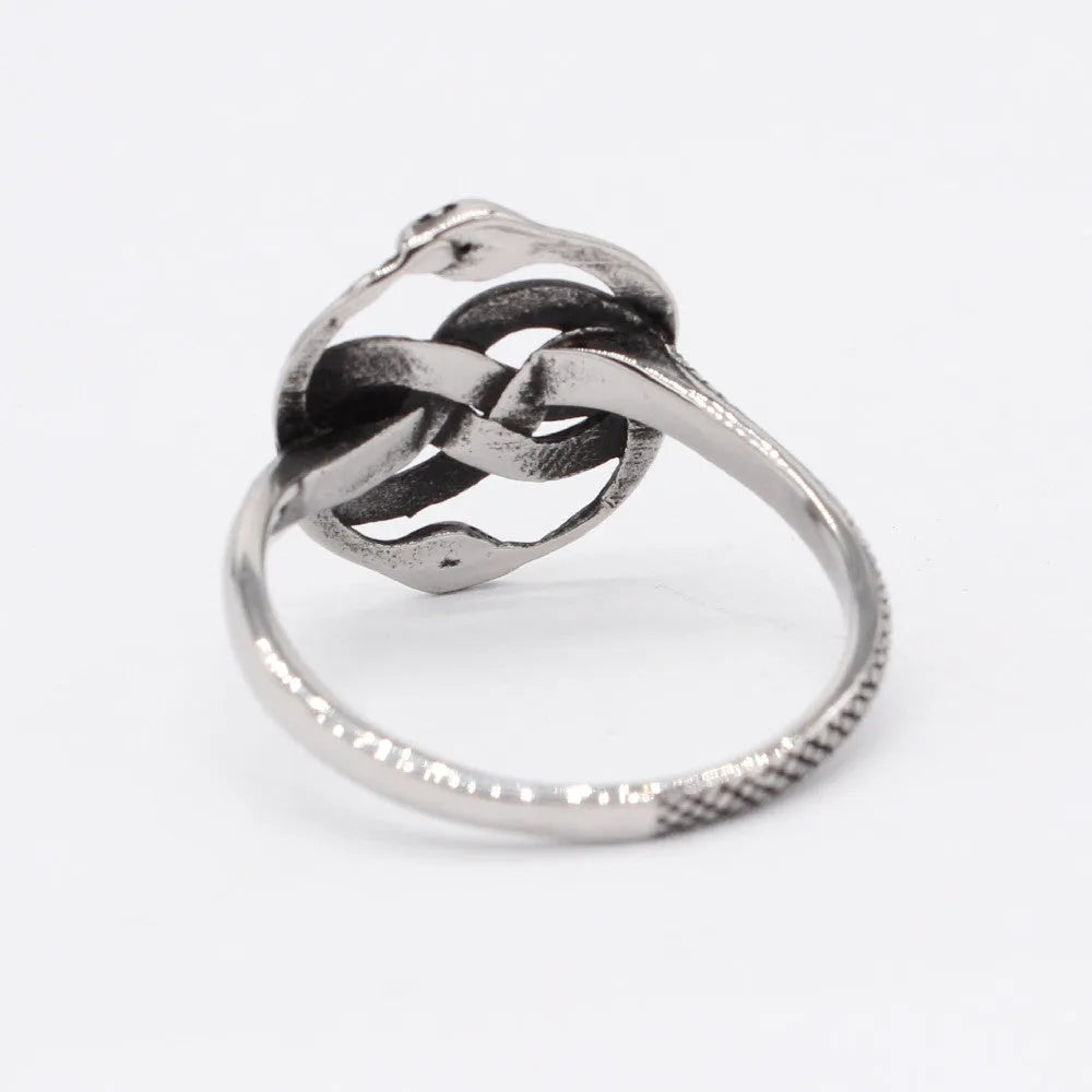 Titanium steel double snake ring with retro styling and steel colour finish