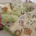 Cartoon dog pattern cotton bedding set with fitted sheet, flat sheet, duvet cover and pillowcases