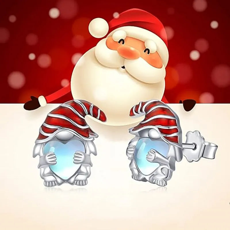 Women's white gold coloured Santa Claus heart earrings with electroplated finish on copper