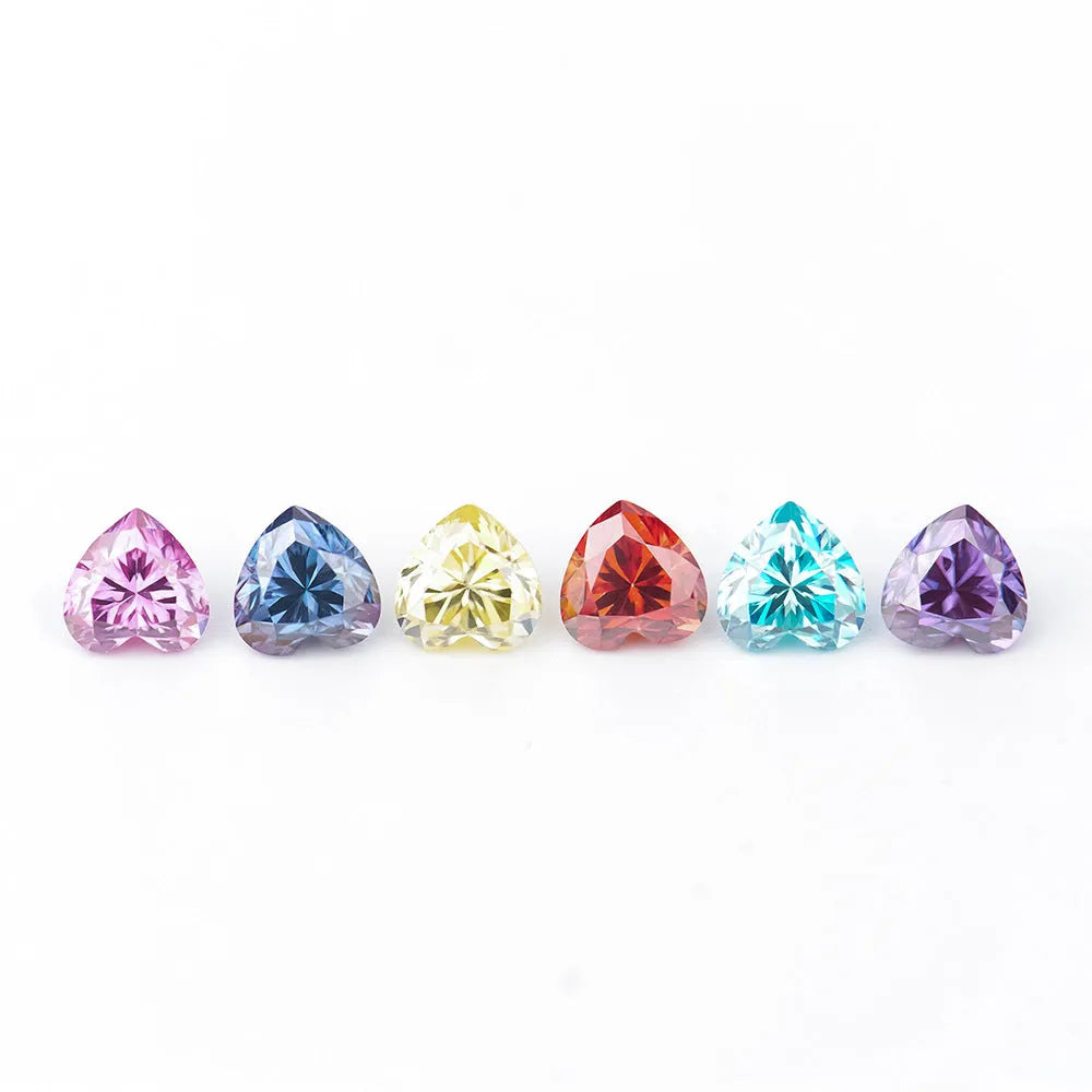 Heart-shaped loose moissanite gemstone in lemon yellow colour showing precise cut and dimensions