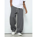 Men's straight-leg casual trousers in polyester with micro-elastic fabric and drawstring waist closure
