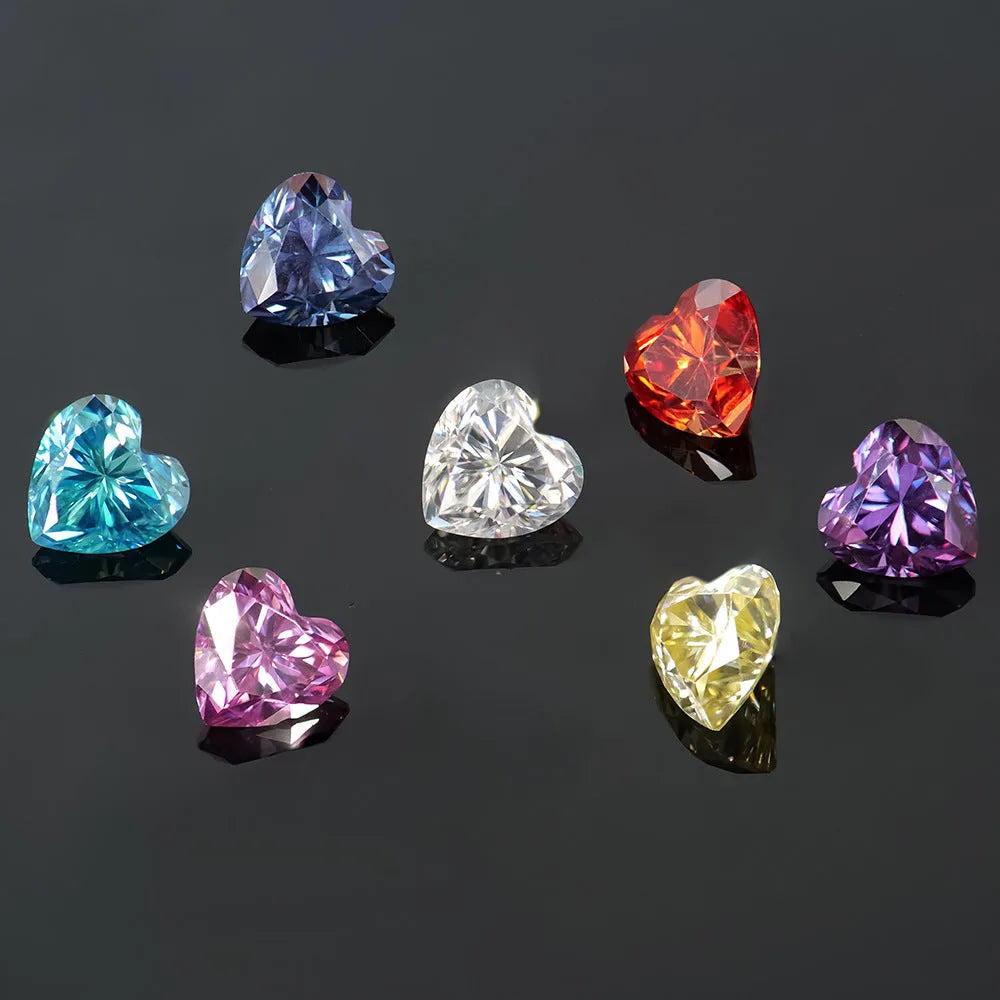 Heart-shaped loose moissanite gemstone in lemon yellow colour showing precise cut and dimensions