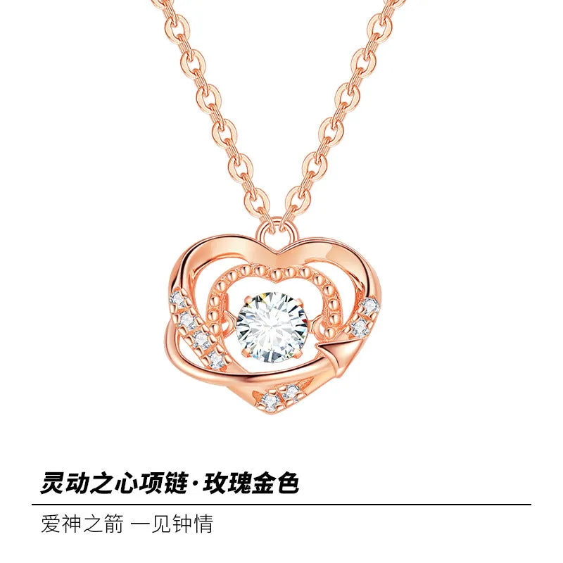 925 sterling silver heart pendant necklace with O-shaped chain and Seiko finish on white background