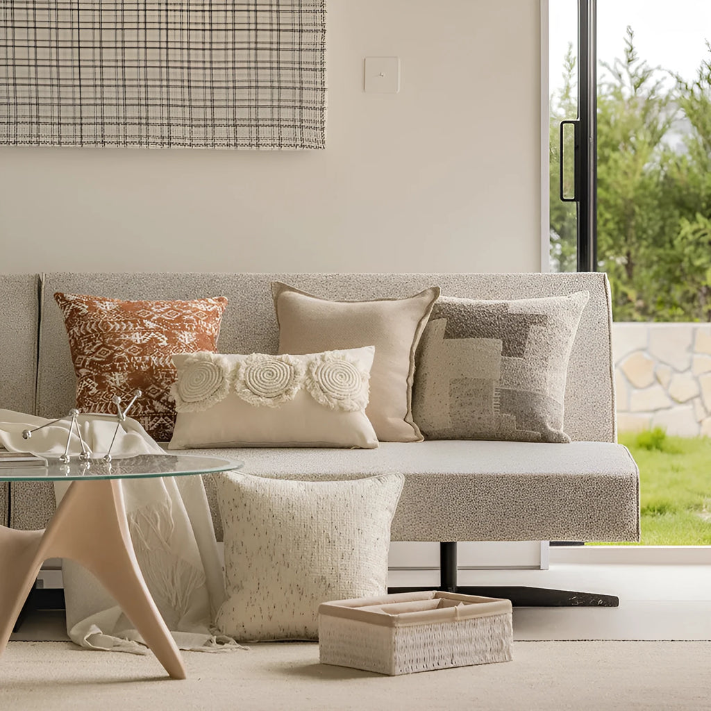 Solid colour decorative cushion pillow with PP cotton filler on a sofa