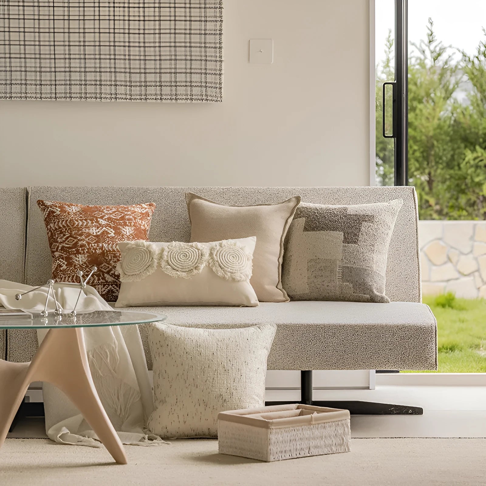 Solid colour decorative cushion pillow with PP cotton filler on a sofa