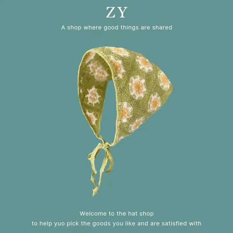 Cotton triangular headscarf with floral pattern in multiple colour options
