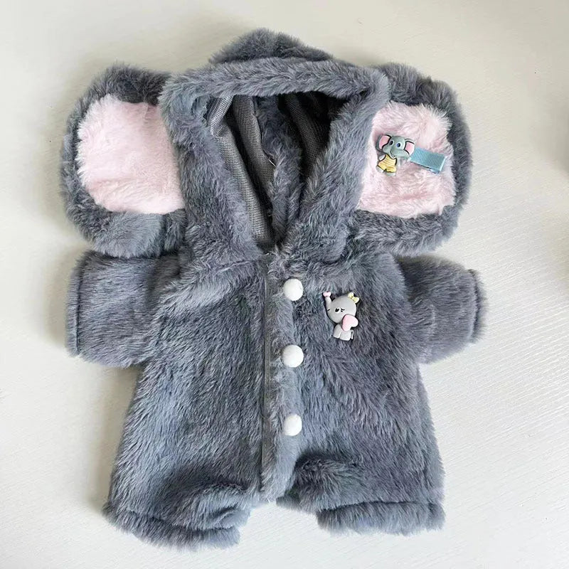 Grey elephant pattern plush jumpsuit for 30cm Lina bear doll costume
