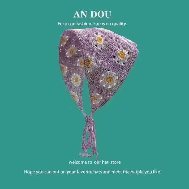 Cotton triangular headscarf with floral pattern in multiple colour options