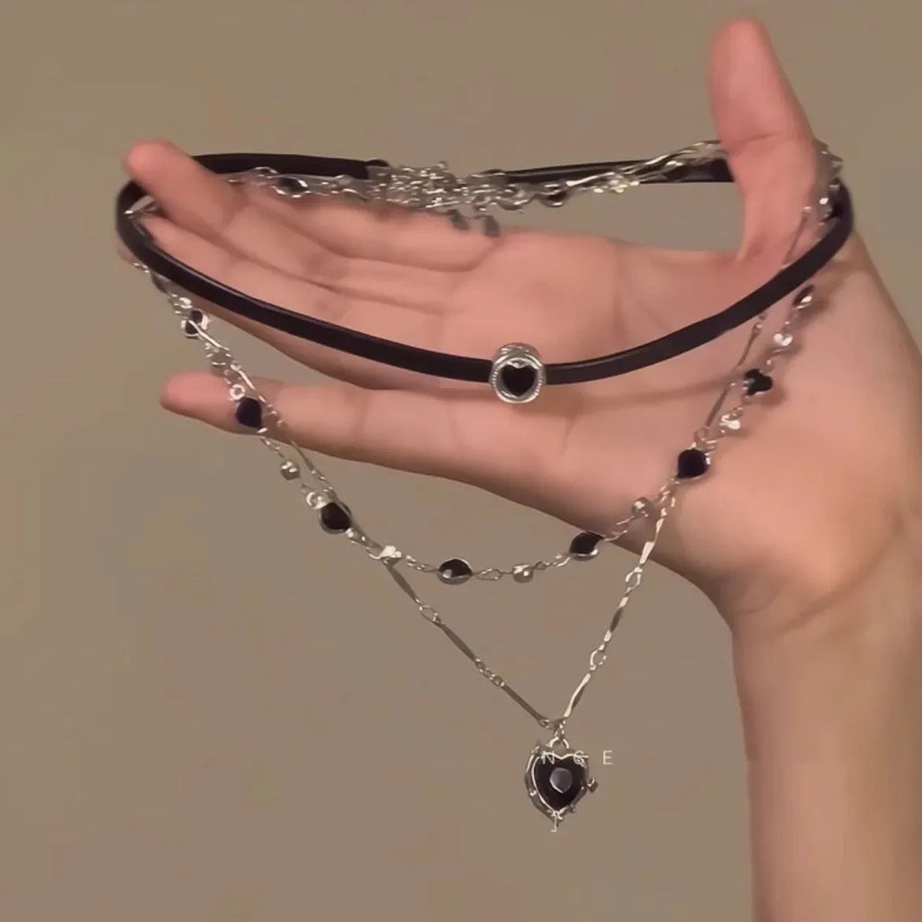 Women's creative multi-layer twin necklace set with heart pendants on adjustable alloy chain