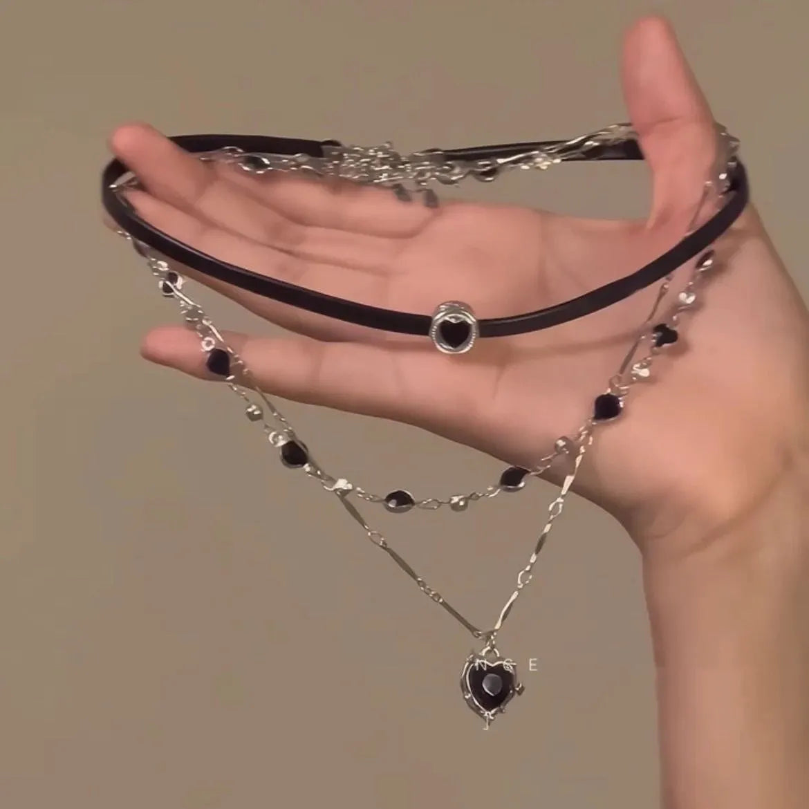 Women's creative multi-layer twin necklace set with heart pendants on adjustable alloy chain