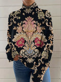 Black 3D pattern printed turtleneck sweater with loose fit and regular sleeves