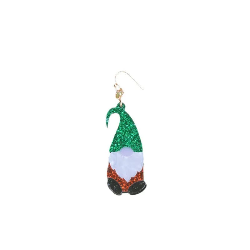 Cartoon Santa Claus acrylic earrings in red, green, and red-green hat styles for Christmas fashion