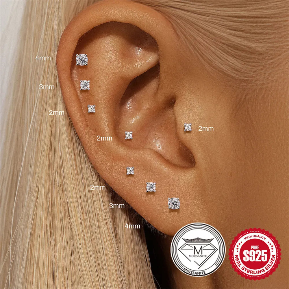 Platinum-plated sterling silver geometric petal stud earrings with ear clip fitting in multiple style options