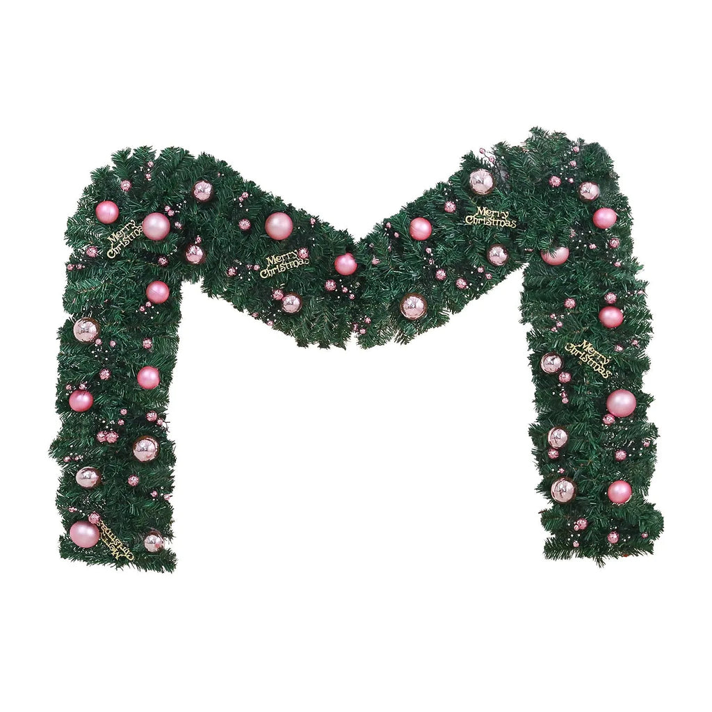 Pink artificial Christmas rattan vine decoration measuring 2.7 metres long with 240 decorative heads