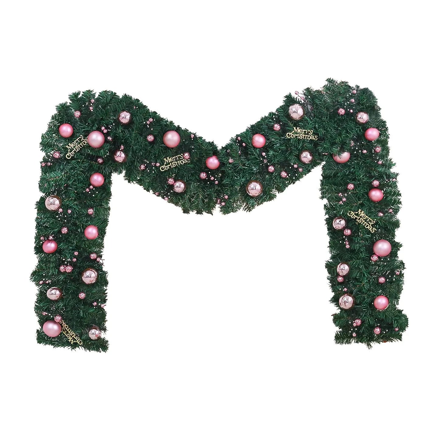 Pink artificial Christmas rattan vine decoration measuring 2.7 metres long with 240 decorative heads