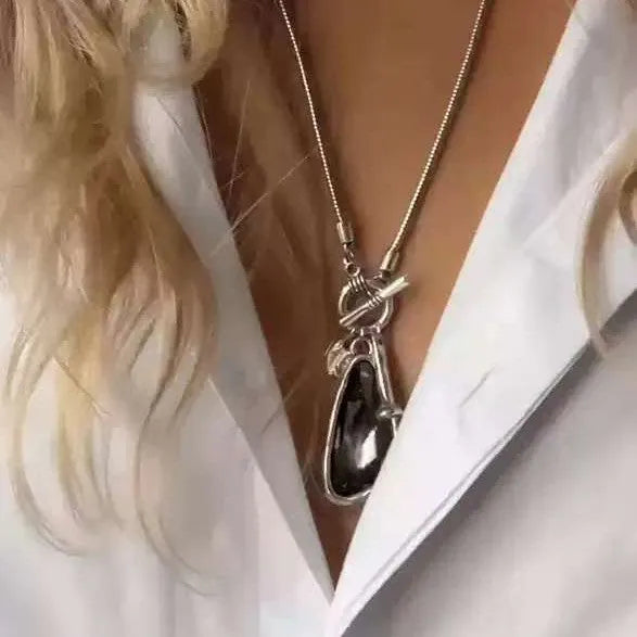 Geometric plaid pendant necklace with snake bones chain in water drop colours