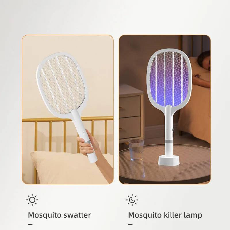 Rechargeable electric mosquito swatter insect killer racket with ABS plastic shell in 959 and 996 colour models.