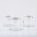 Transparent PP plastic drinking cup with spill-proof lid showing 14cm height
