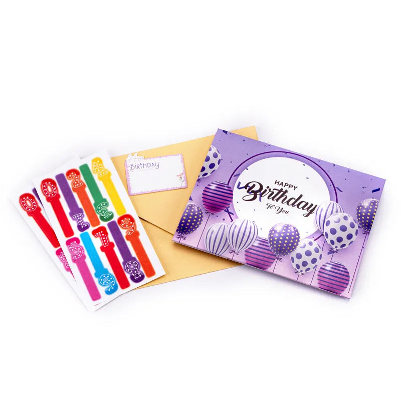 Open 3D pop-up birthday card with cake design, light, and Chinese ink style artwork.