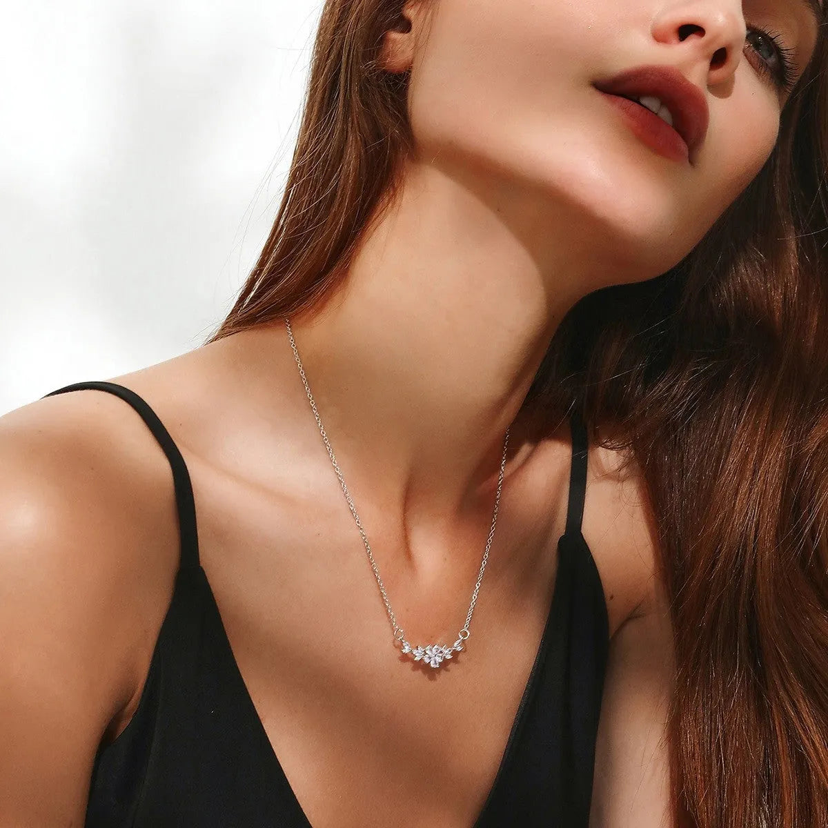 Copper hand inlaid horse eye flower pendant choker necklace with artificial zircon stones