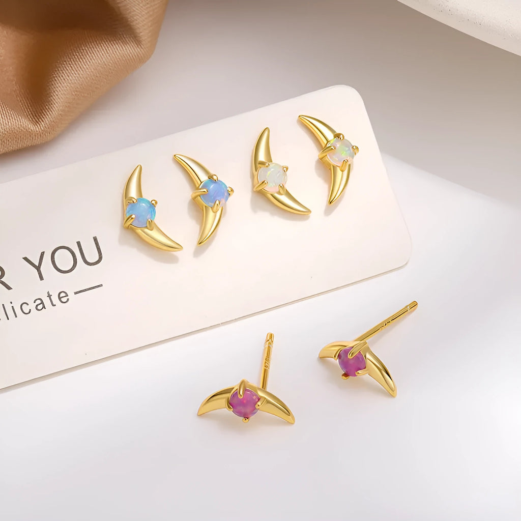 925 silver geometric earrings with electroplated gold finish and blue stone