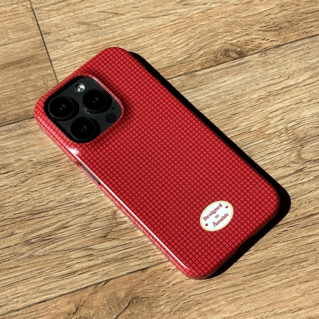 Original plain plaid phone case for iPhone 15 Pro Max anti-fingerprint red grid frosted protective shell