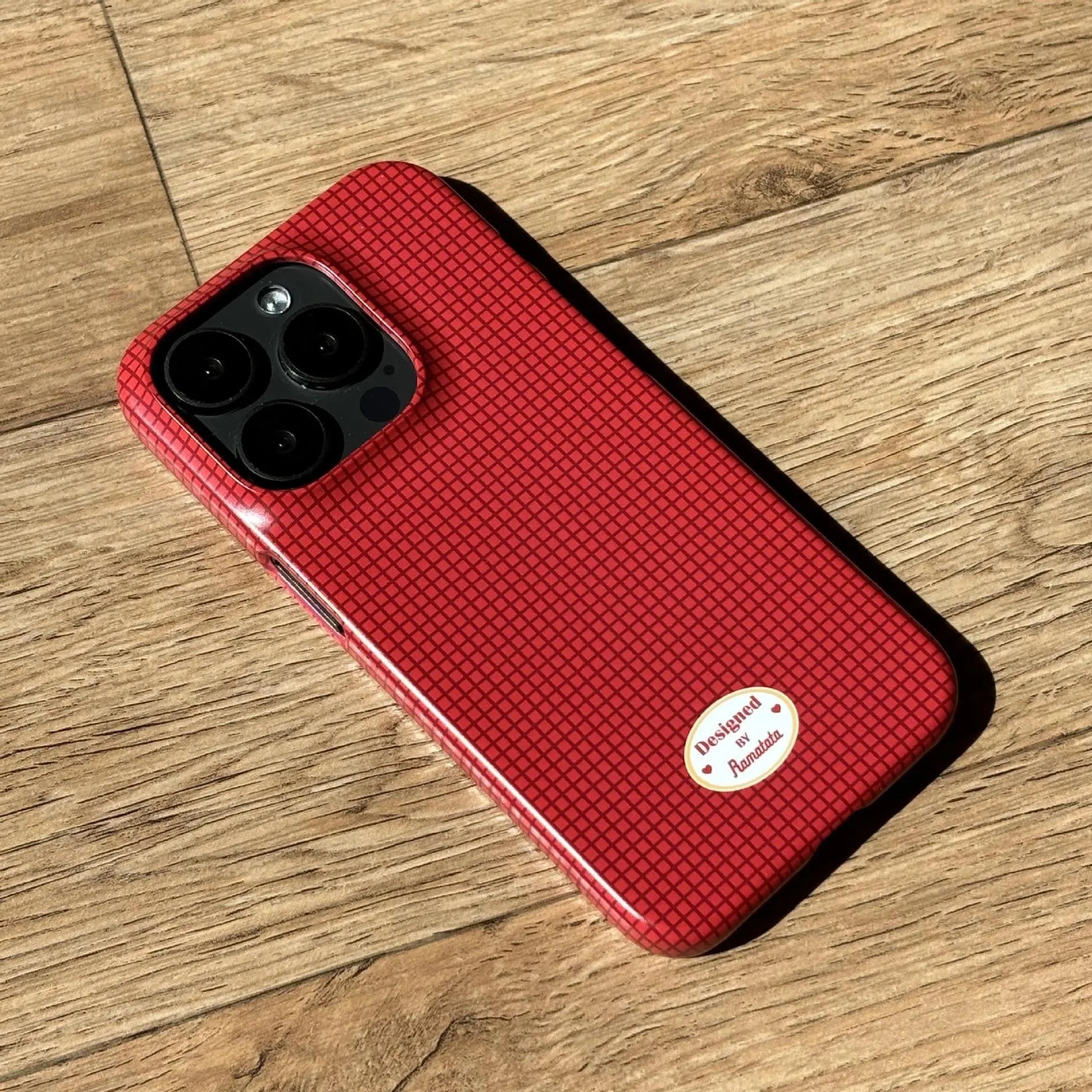 Original plain plaid phone case for iPhone 15 Pro Max anti-fingerprint red grid frosted protective shell