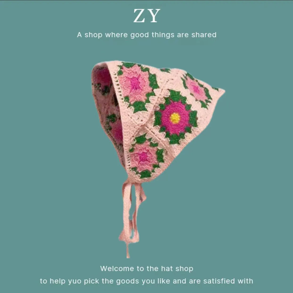 Cotton triangular headscarf with floral pattern in multiple colour options