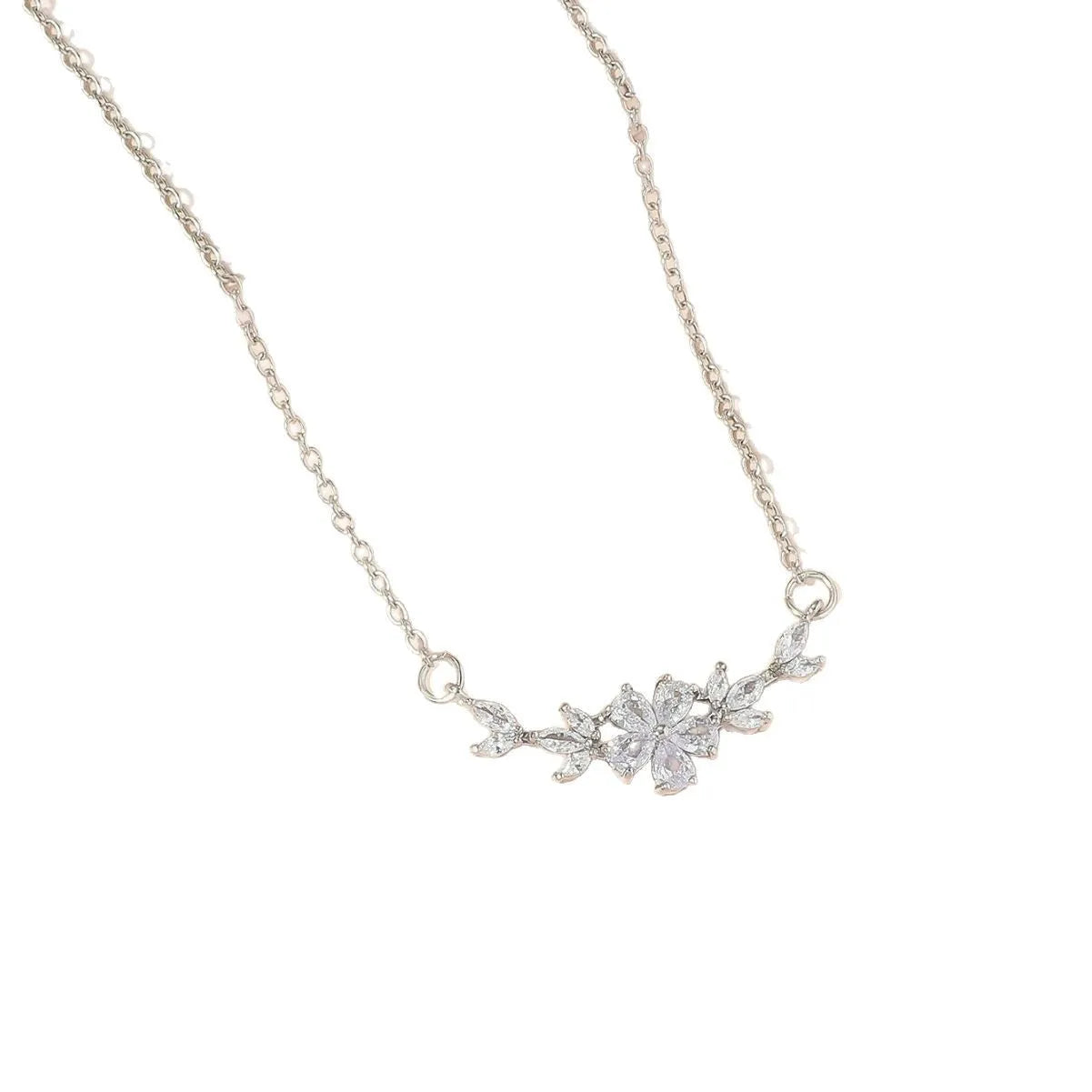 Copper hand inlaid horse eye flower pendant choker necklace with artificial zircon stones