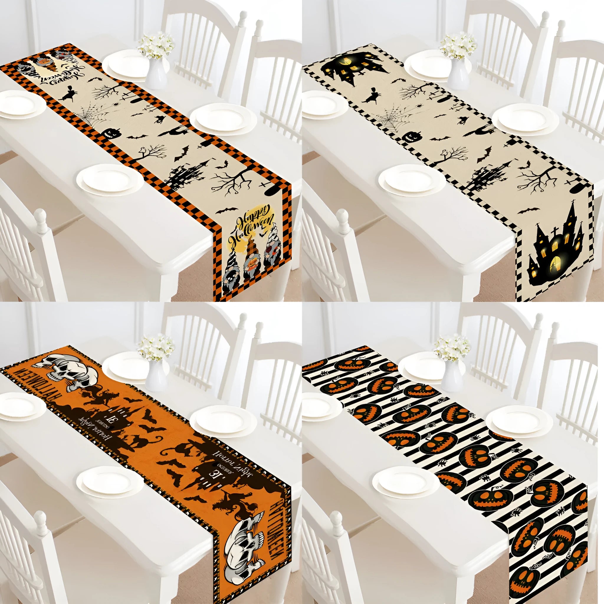 Halloween table runner linen-style polyester fibre single-sided bunting 30x182cm with digital heat transfer pattern