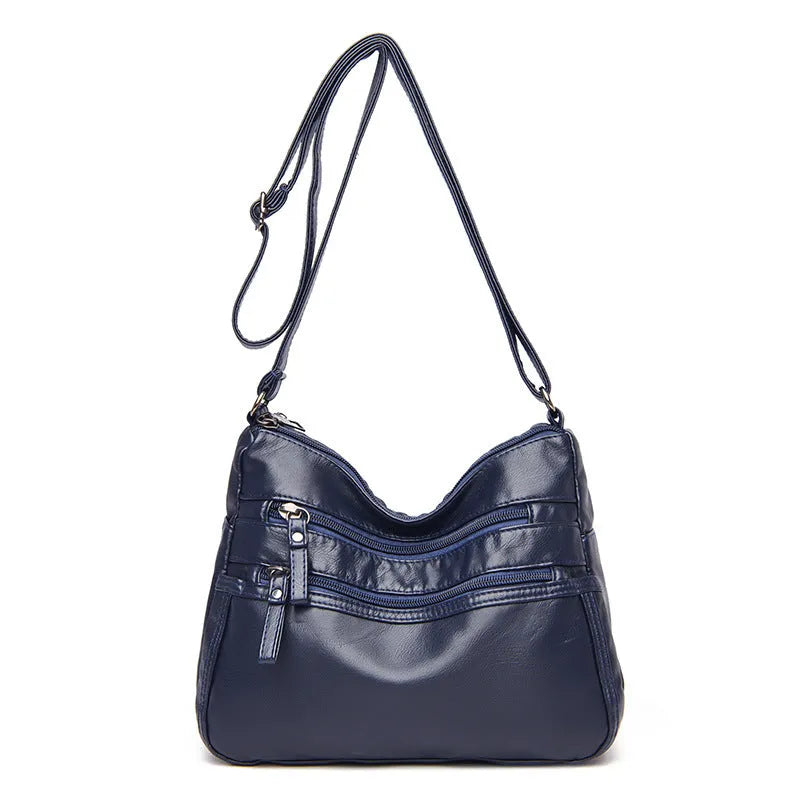 Real washed leather classic solid colour soft leather casual one-shoulder crossbody bag for women