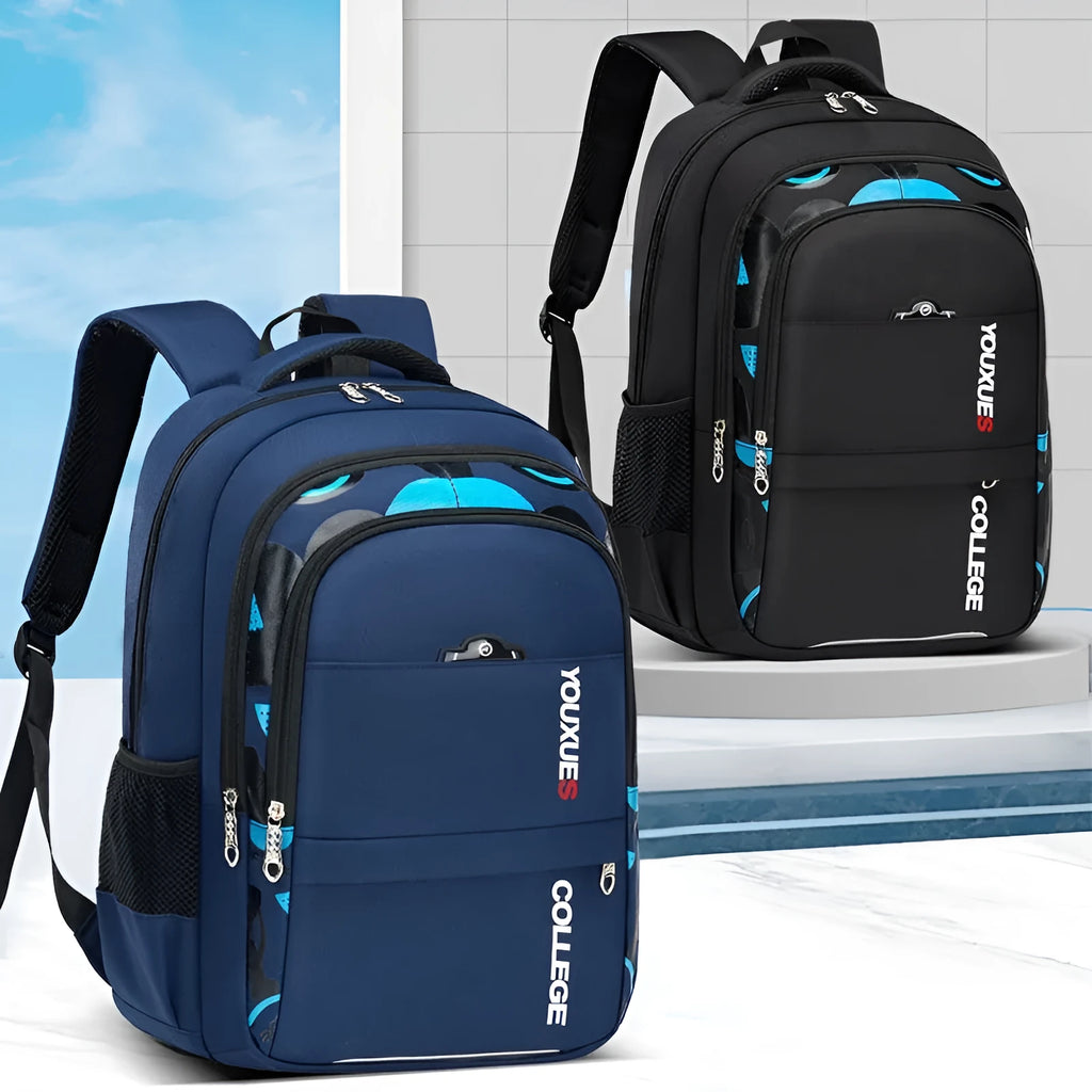 Simple waterproof multi-compartment Oxford cloth backpack in printed-11-large-royal blue for primary school use