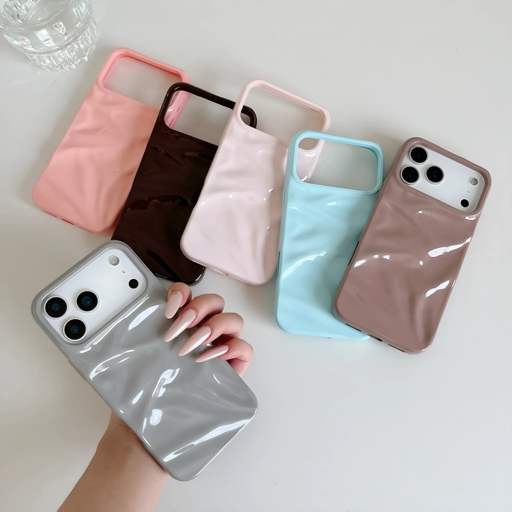 PC soft shell phone case with pleated crepe pattern, anti-fall and anti-fingerprint, for iPhone 14-17 series in pink
