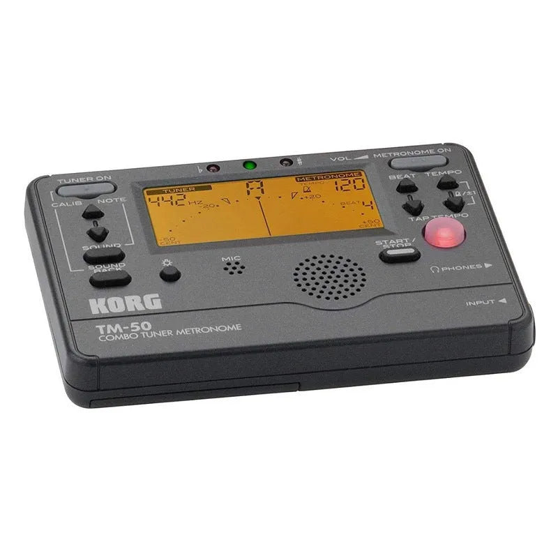 TM-60 black and white universal metronome tuner for piano guitar with digital display.