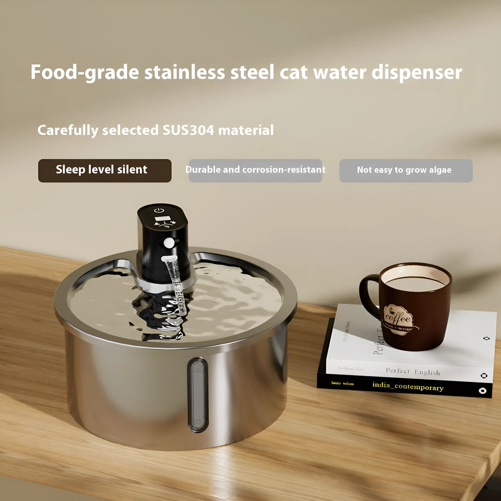 Stainless steel pet water fountain with digital temperature base for cats and dogs