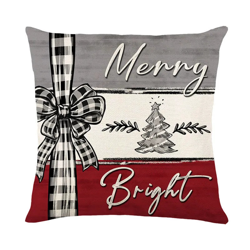 Printed Christmas cushion cover with Merry Christmas design, 45x45cm, on a sofa