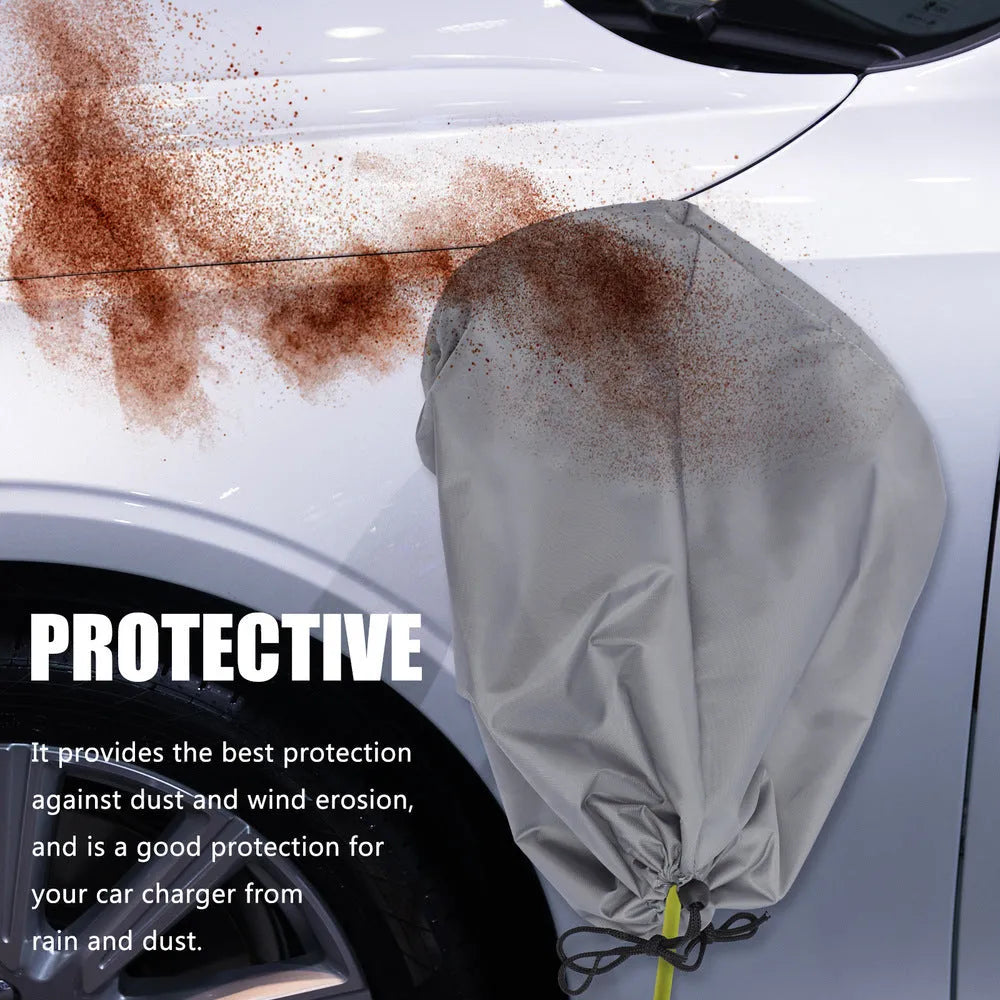 Waterproof drawstring cover for electric vehicle charging port in grey colour