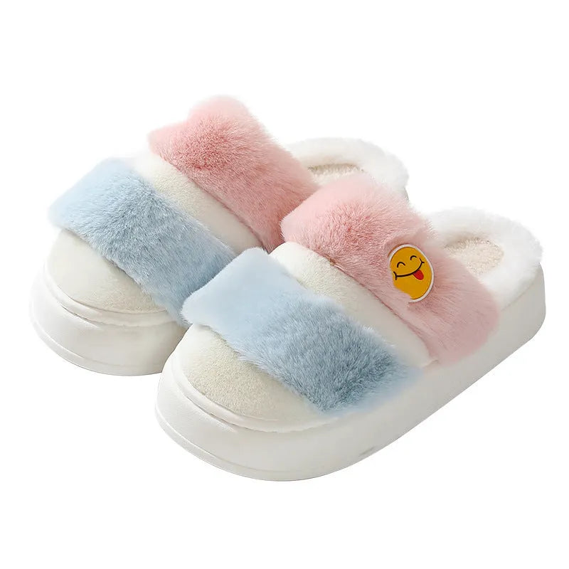 Thermal cotton slippers with cashmere lining, plush upper, and a non-slip sole in a cartoon style.