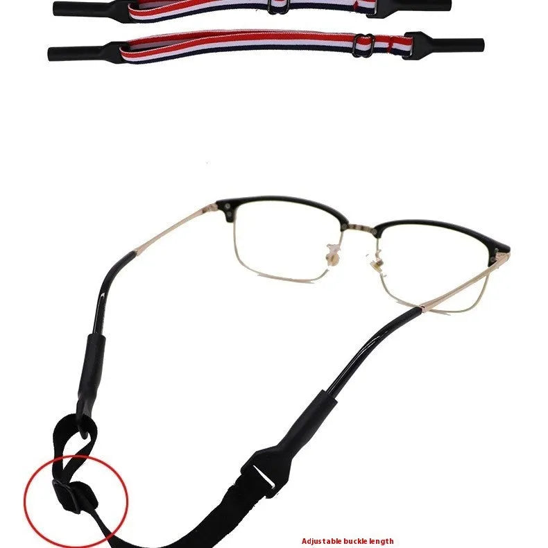 Black adjustable glasses cord with silicone earpiece ends for anti-slip spectacle retention