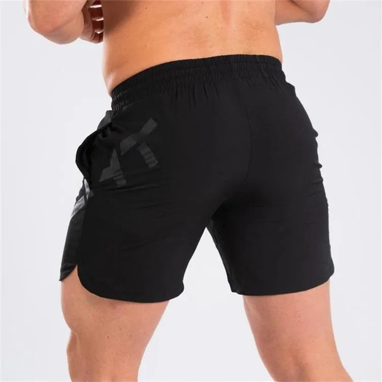 Men's elastic thin training running shorts in black, quick-drying knee length design for summer sports