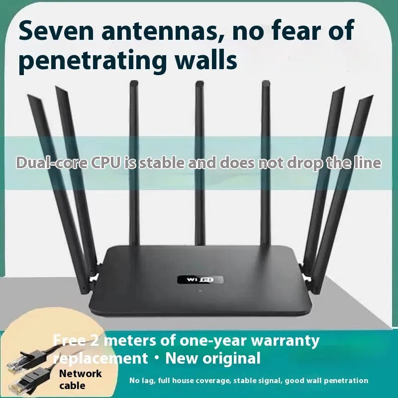 Black and white dual-frequency 5G Gigabit router with multiple antennas for through-wall home WiFi coverage