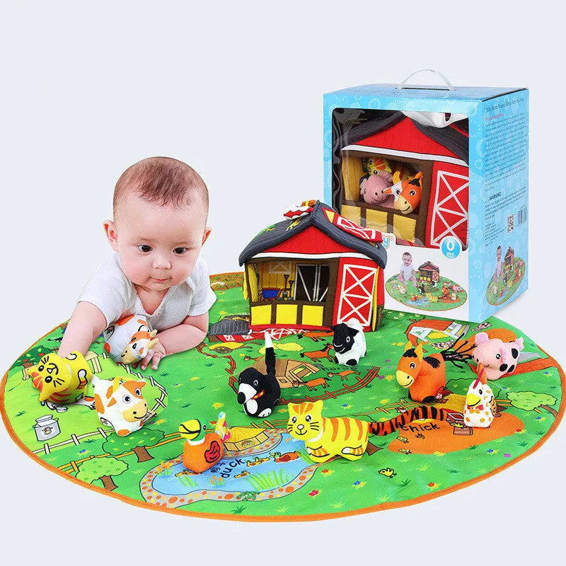 Baby play blanket 1cm thick integral mat with jungle animal toys for sensory development