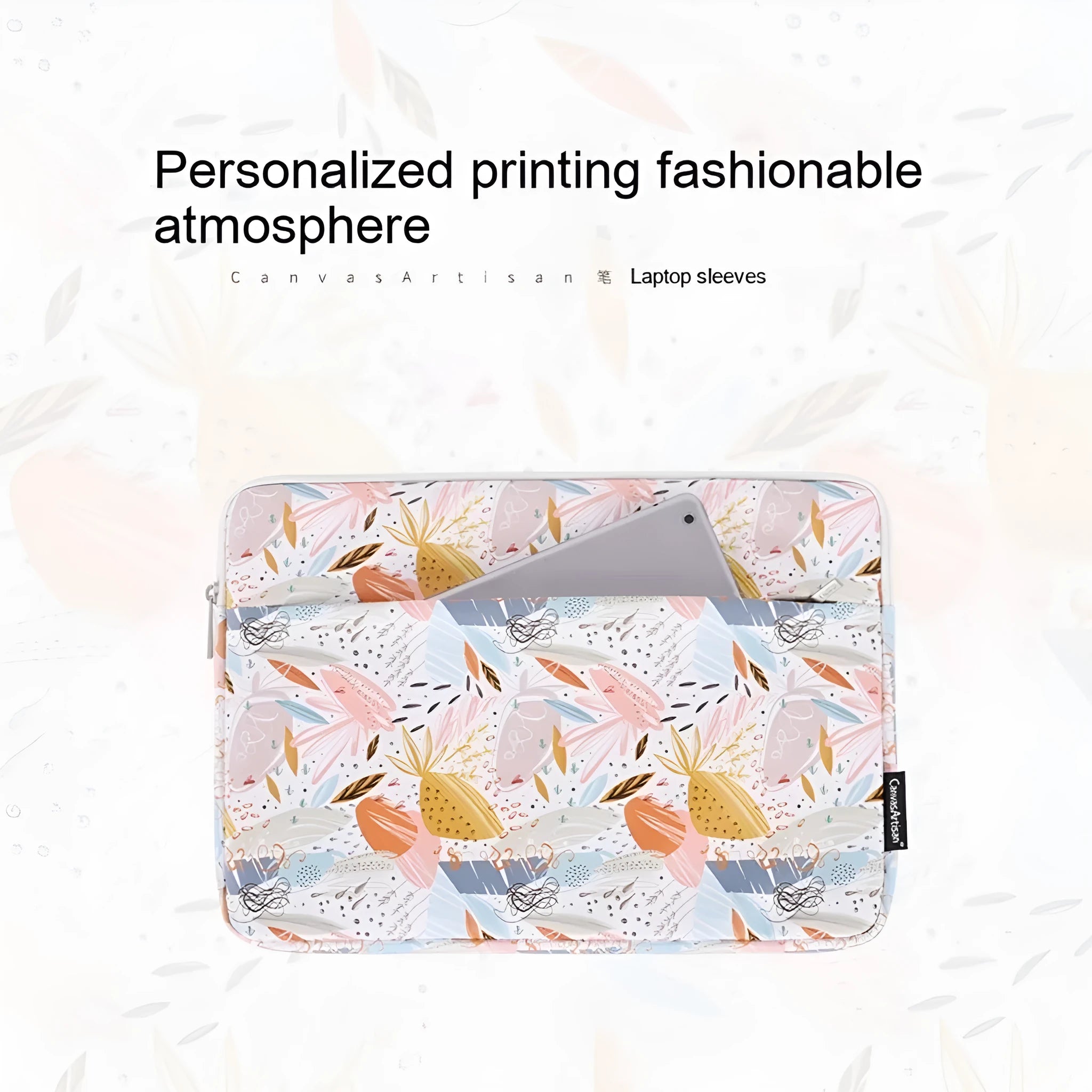 White PU leather waterproof laptop inner sleeve for 14 inch computers on a table.